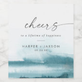 水モダン色 |ティール(緑がかった色)応援結婚のワインラベル ワインラベル (シングルラベル)