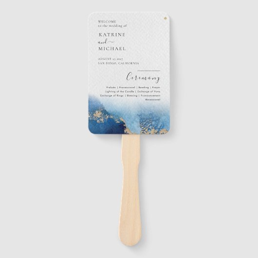 水モダン色 |ティール(緑がかった色)結婚式 プログラムハンドファン ハンドファン (正面)