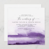 水モダン色 |パープルスクエア結婚ズ 招待状 (正面/裏面)