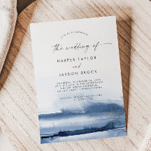 水モダン色 |ブルー結婚の招待状
