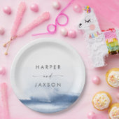 水モダン色 |ブルー結婚ズケーキ紙プレート ペーパープレート (パーティー)