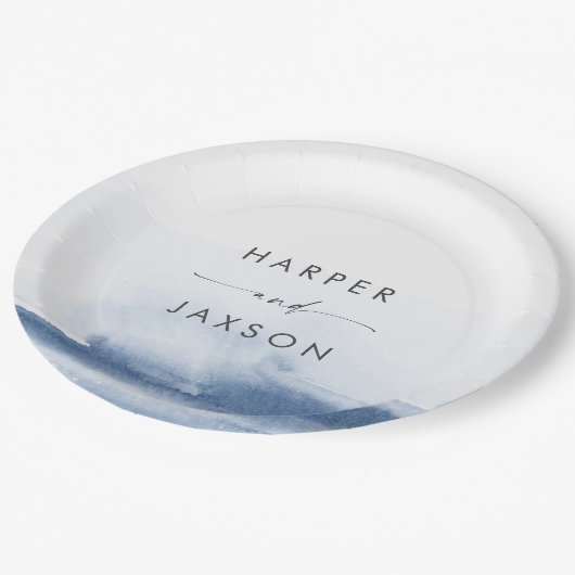 水モダン色 |ブルー結婚ズケーキ紙プレート ペーパープレート (アングル)