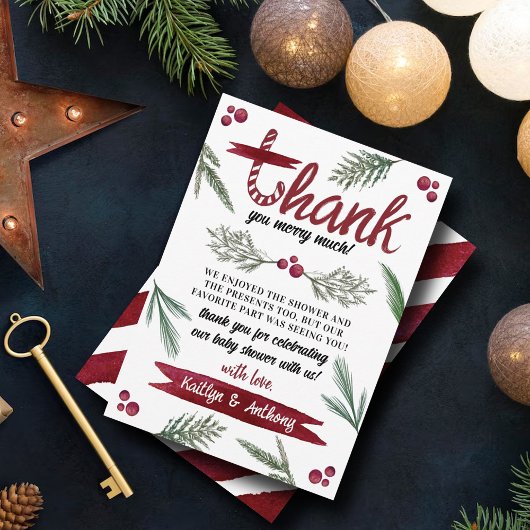 水モダン色"喜び"キャンディーケーンベイビーシャワー サンキューカード