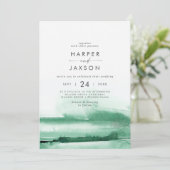 水モダン色 |緑の前面と結婚背面 招待状 (スタンド正面)