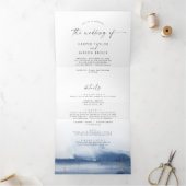 水モダン色 |青い写真結婚が1つにまとまっている 三つ折り招待状 (内部)
