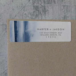水モダン色 |青い差出人住所ラベル ラベル