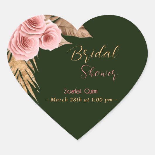 水モダン色boho赤面ピンクのローズバンチ#3 ハートシール (正面)