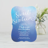 水モダン色Sweet sixteen誕生会 招待状 (スタンド正面)
