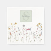 水モノグラムのお洒落色ワイルドフラワーシャワー スタンダードカクテルナプキン (正面)