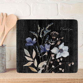 水モノグラムのかわいらし色の青い山花 カッティングボード