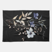 水モノグラムのエレガント色の青い山花 キッチンタオル (横)