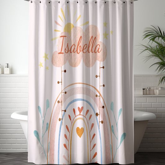 水モノグラムの色かわいいレインボーキッズ シャワーカーテン