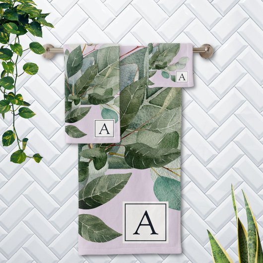 水モノグラムの色のセージ素朴グリーン バスタオルセット