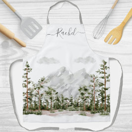 水モノグラムの色の山と森 エプロン