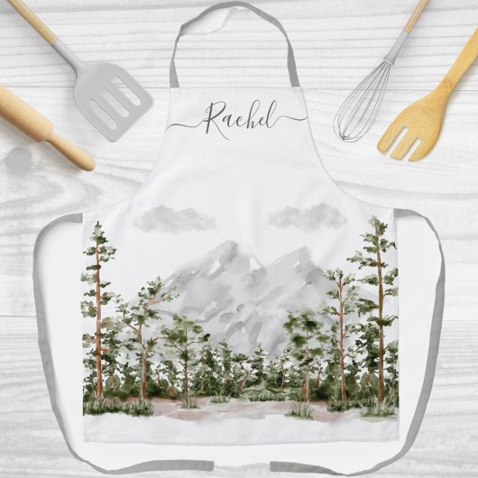 水モノグラムの色の山と森 エプロン