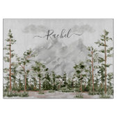 水モノグラムの色の山と森 カッティングボード (正面)