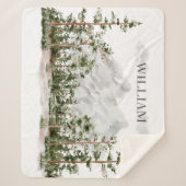 水モノグラムの色の山と森 シェルパブランケット (正面)