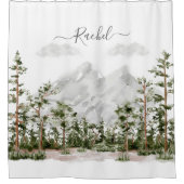 水モノグラムの色の山と森 シャワーカーテン (正面)