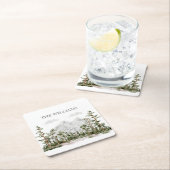 水モノグラムの色の山と森 スクエアペーパーコースター (インサイチュ)