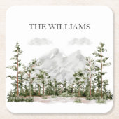 水モノグラムの色の山と森 スクエアペーパーコースター (正面)