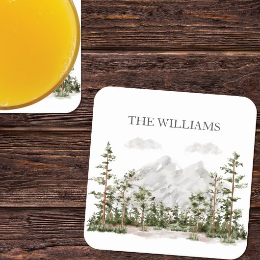 水モノグラムの色の山と森 スクエアペーパーコースター