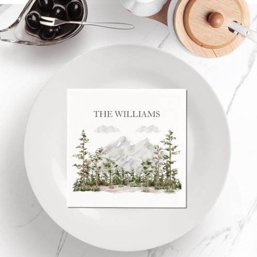 水モノグラムの色の山と森 スタンダードカクテルナプキン