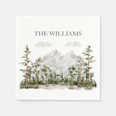 水モノグラムの色の山と森 スタンダードカクテルナプキン (正面)