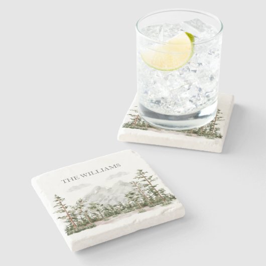 水モノグラムの色の山と森 ストーンコースター (横)