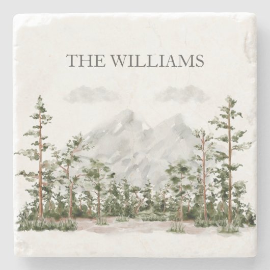 水モノグラムの色の山と森 ストーンコースター (正面)