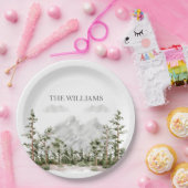 水モノグラムの色の山と森 ペーパープレート (パーティー)