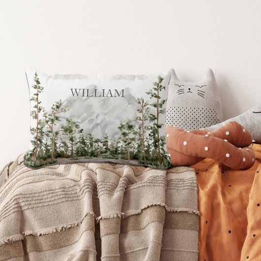 水モノグラムの色の山と森 ランバークッション