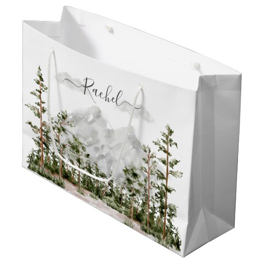 水モノグラムの色の山と森 ラージペーパーバッグ (正面アングル)