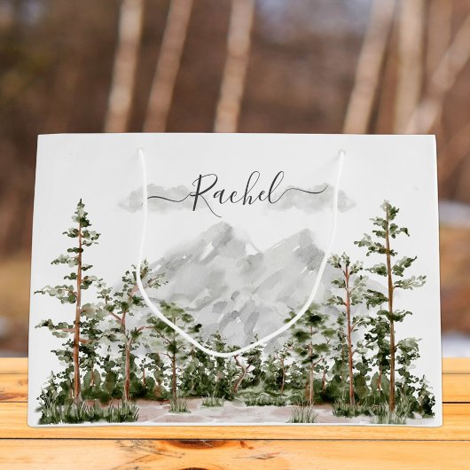 水モノグラムの色の山と森 ラージペーパーバッグ