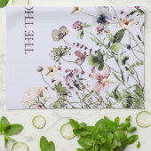 水モノグラムの色の紫の野花 キッチンタオル (折り畳み)