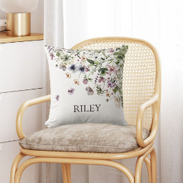 水モノグラムの色の紫の野花 クッション