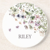 水モノグラムの色の紫の野花 コースター (正面)
