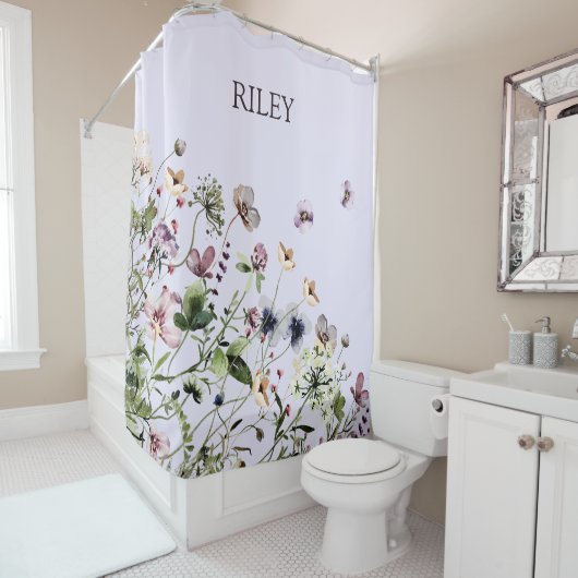 水モノグラムの色の紫の野花 シャワーカーテン (インサイチュ)