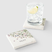 水モノグラムの色の紫の野花 ストーンコースター (横)