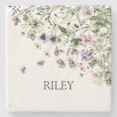 水モノグラムの色の紫の野花 ストーンコースター (正面)