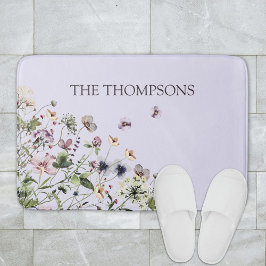 水モノグラムの色の紫の野花 バスマット