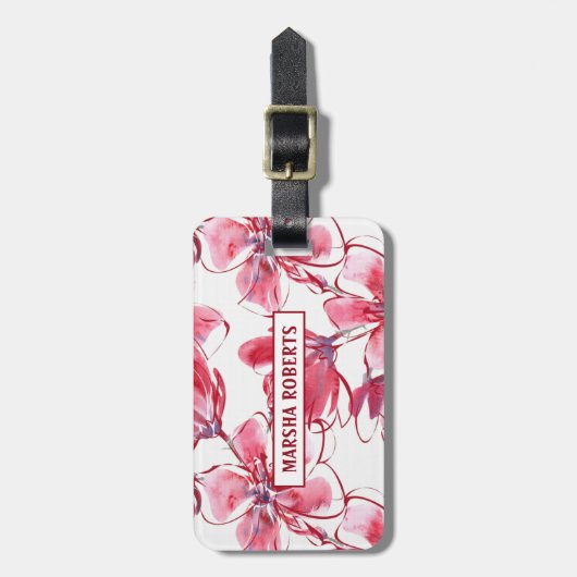 水モノグラムの色の花 ラゲッジタグ (正面縦)