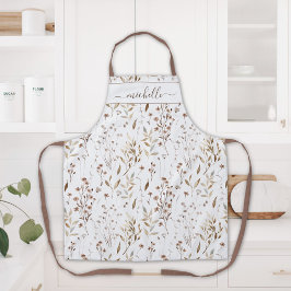 水モノグラムの色の茶色の野離れ花 エプロン