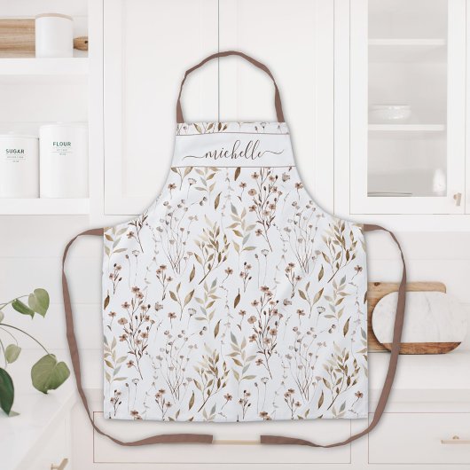 水モノグラムの色の茶色の野離れ花 エプロン