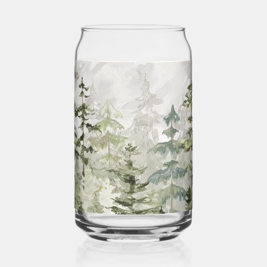 水モノグラムの色グリーンパイン森林山 ガラス缶 (左)