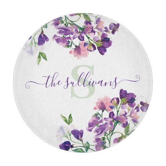 水モノグラムの色スイートピー切断板 カッティングボード (正面)