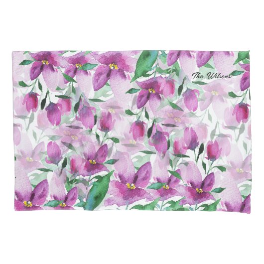 水モノグラムの色フローラハンドハ絵を描ンド 枕カバー (正面)