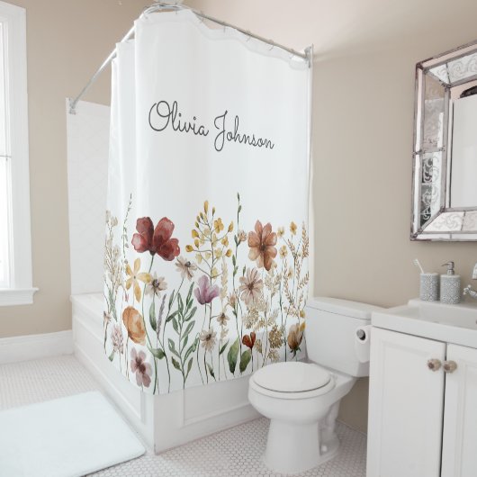 水モノグラムの色ワイルドフラワーかわいらしフローラ シャワーカーテン (インサイチュ)