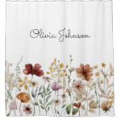 水モノグラムの色ワイルドフラワーかわいらしフローラ シャワーカーテン (正面)