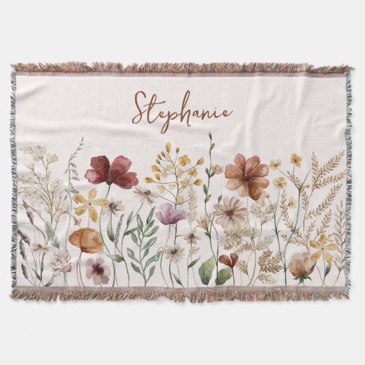 水モノグラムの色ワイルドフラワーかわいらしフローラ スローブランケット (正面)