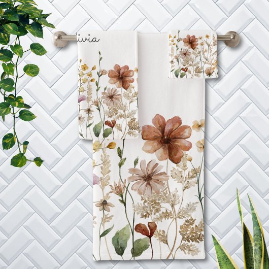 水モノグラムの色ワイルドフラワーかわいらしフローラ バスタオルセット